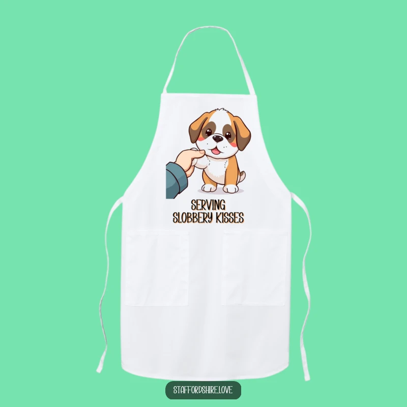 Funny Kawaii Saint Bernard Apron: Chef Dog Nudging Hand - Perfect Humorous Kitchen Gift!