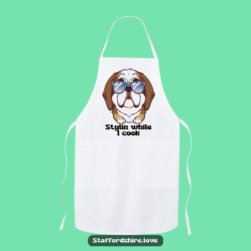Funny Saint Bernard Goofy Sunglasses Apron: Cook Up Laughs in Style!