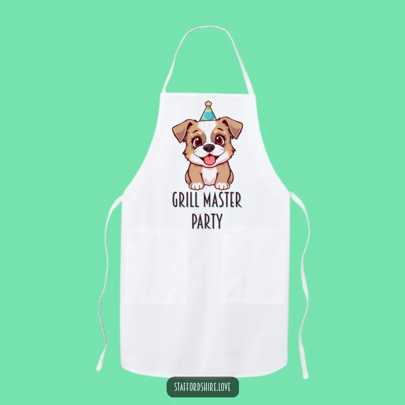 Funny Party Staffy Apron: Festive Kitchen Fun, Excited Chef Dog, Hilarious!