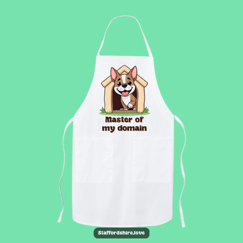 Funny Staffordshire Dog Apron: Chef Pup in Doghouse, Hilarious Kitchen Gift!