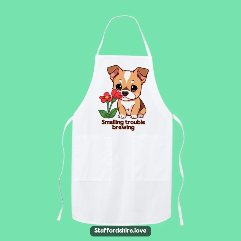 Funny Staffordshire Dog Apron: Gardener Pup, Whimsical Kitchen Fun Gift!