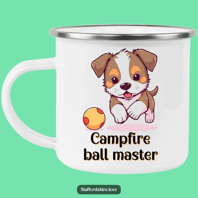 Funny Staffordshire Puppy Ball Chase Camping Mug: Cute Dog Outdoors Gift