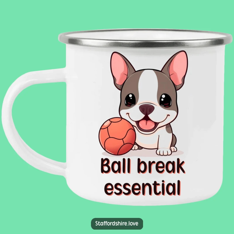 Funny Kawaii Staffie Ball Camping Mug - Fetch Ready Cup, Ideal Funny Gift!