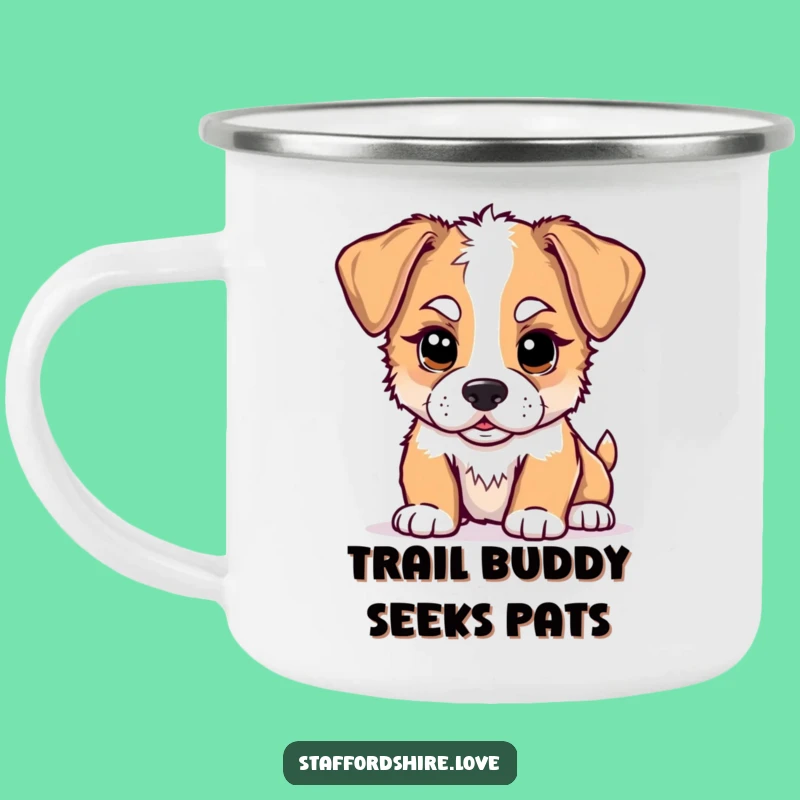 Funny Kawaii Staffy Puppy Nudge Camping Mug: Adventure-Ready and Hilarious