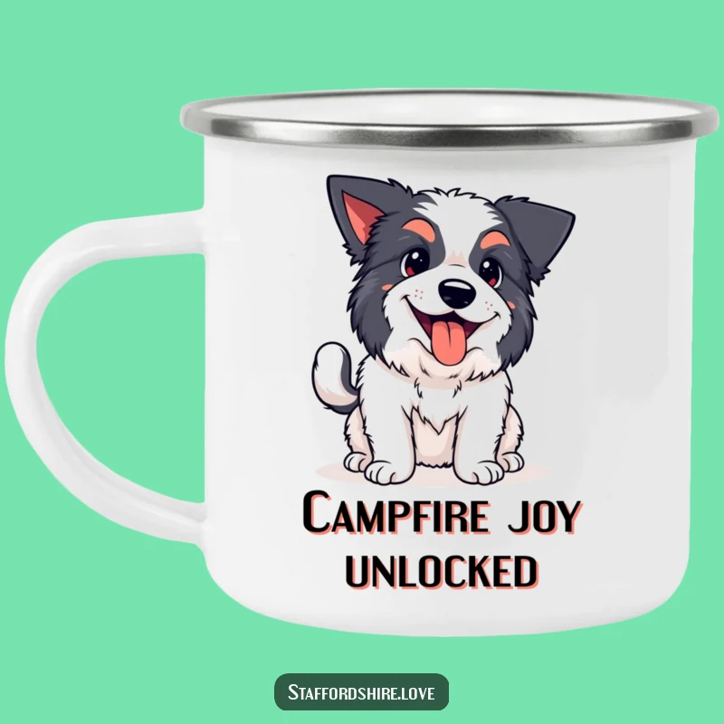 Funny Kawaii Staffy Wagging Tail Camping Mug: Adventure-Ready and Cheerful