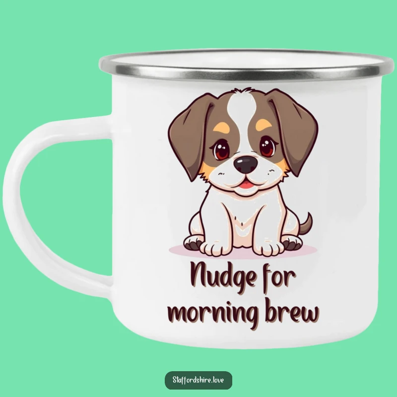 Funny Nudging Puppy Camping Mug: Kawaii Staffy for Playful Adventures