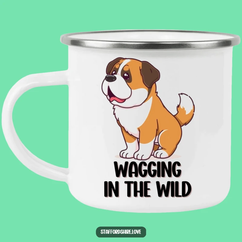 Funny Saint Bernard Wiggle Camping Mug: Enjoy Your Drink with This Hilarious Outdoor Companion