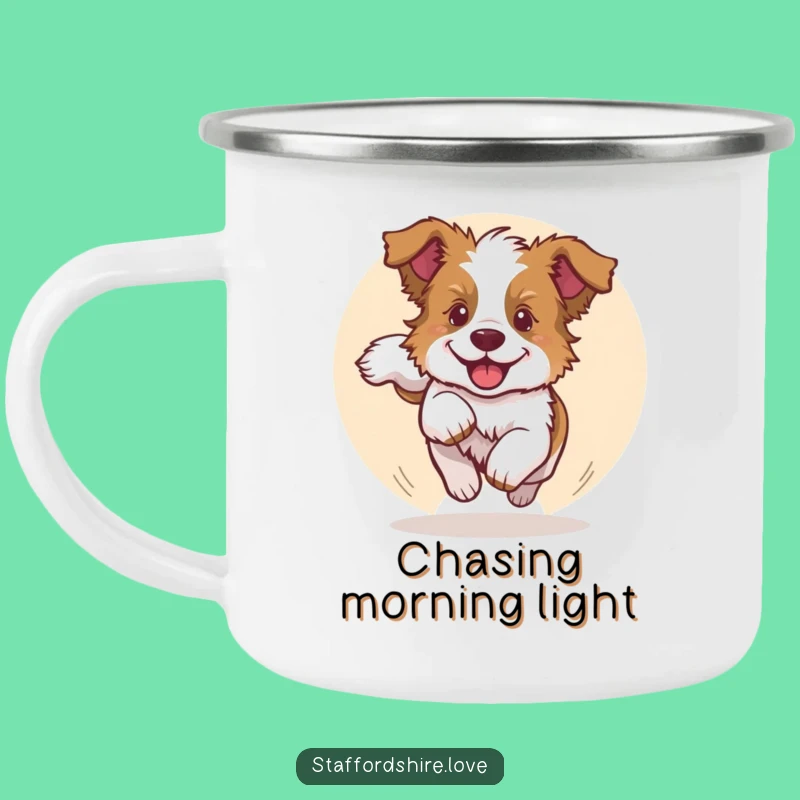 Funny Staffy Pup Tail Chase Camping Mug: Outdoor Dog Gift