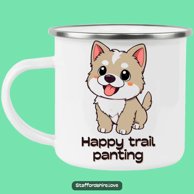 Funny Happy Staffy Camping Mug: Kawaii Wagging Tail Puppy for Joyful Adventures