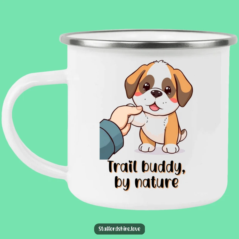 Funny Saint Bernard Camping Mug: Kawaii Dog Nudging Hand - Outdoor Humorous Gift!