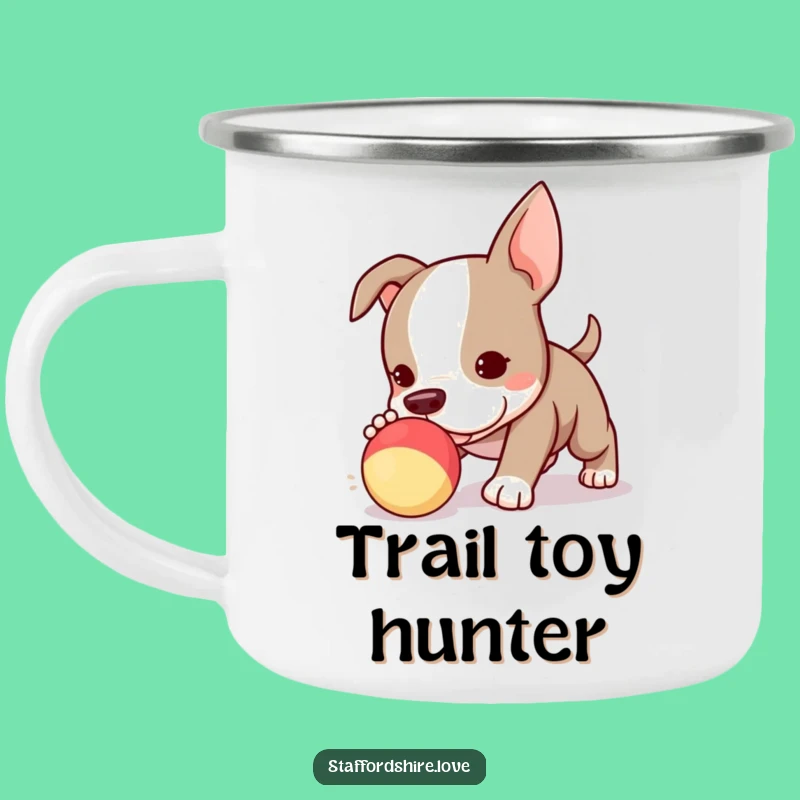 Funny Kawaii Staffie Puppy Camping Mug - Adventure Toy Chaser Cup, Ideal Funny Gift!