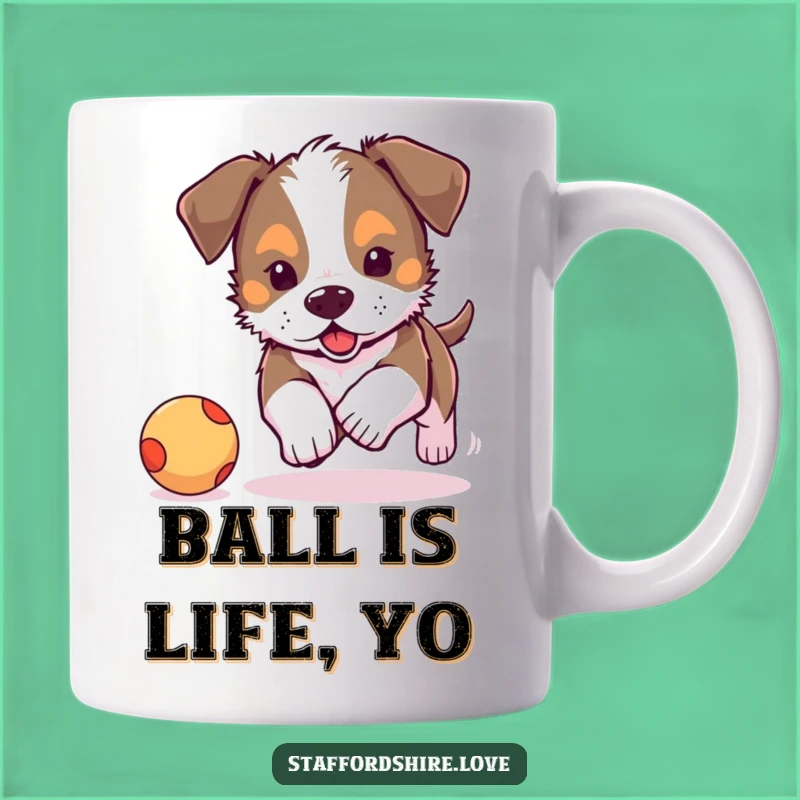 Funny Staffordshire Puppy Ball Chase Mug: Adorable Playful Pup Gift