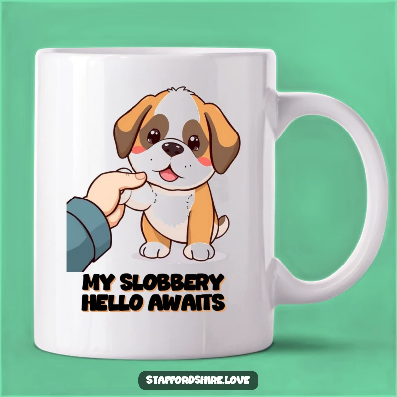 Funny Saint Bernard Mug: Kawaii Dog Nudging Hand - Perfect Humorous Gift for Dog Lovers!