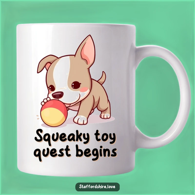 Funny Kawaii Staffie Puppy Mug - Adorable Toy Chasing Dog, Perfect Funny Gift!