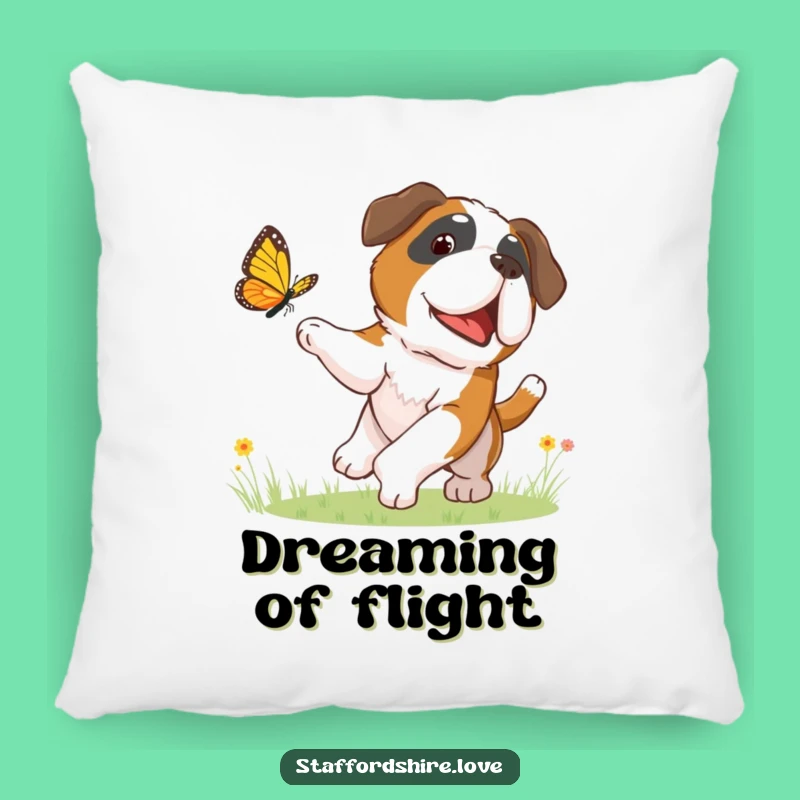 Funny Butterfly Chasing Pillow - Cozy Saint Bernard Playful Dog Gift