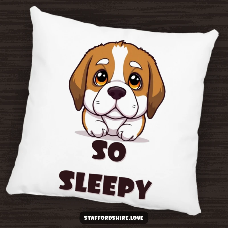 Funny pillow featuring a Saint Bernard dog's big, soulful eyes looking up, offering a soft, humorous, and heartwarming accent.