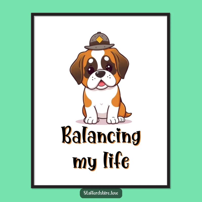 Funny Saint Bernard Hat Balance Digital Art: Instant Canine Chic Art!