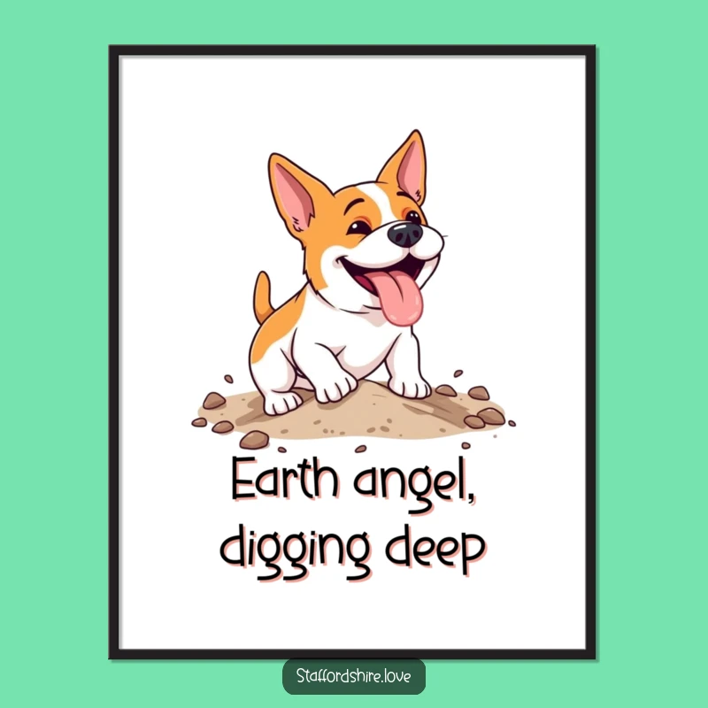Funny Digging Staffy Digital Art, Energetic Dog Print, Humorous Decor