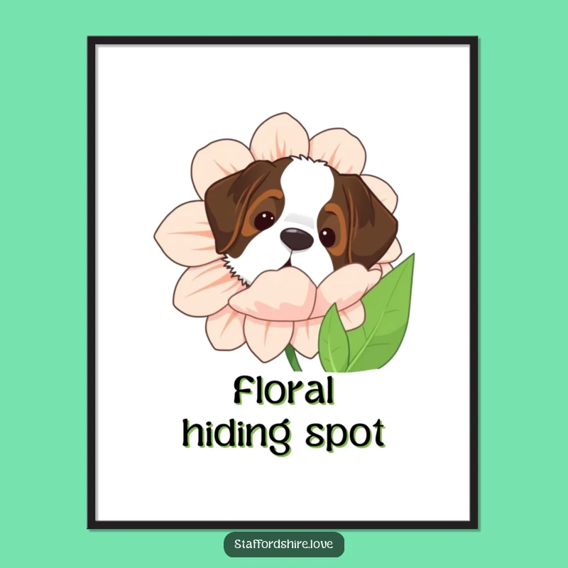 Funny Saint Bernard Flower Digital Print - Peekaboo Dog Art