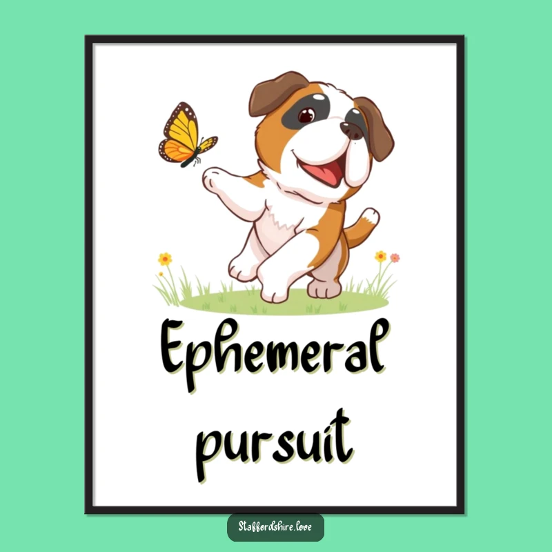 Funny Butterfly Chasing Digital Art - Playful Saint Bernard Fun Print Gift