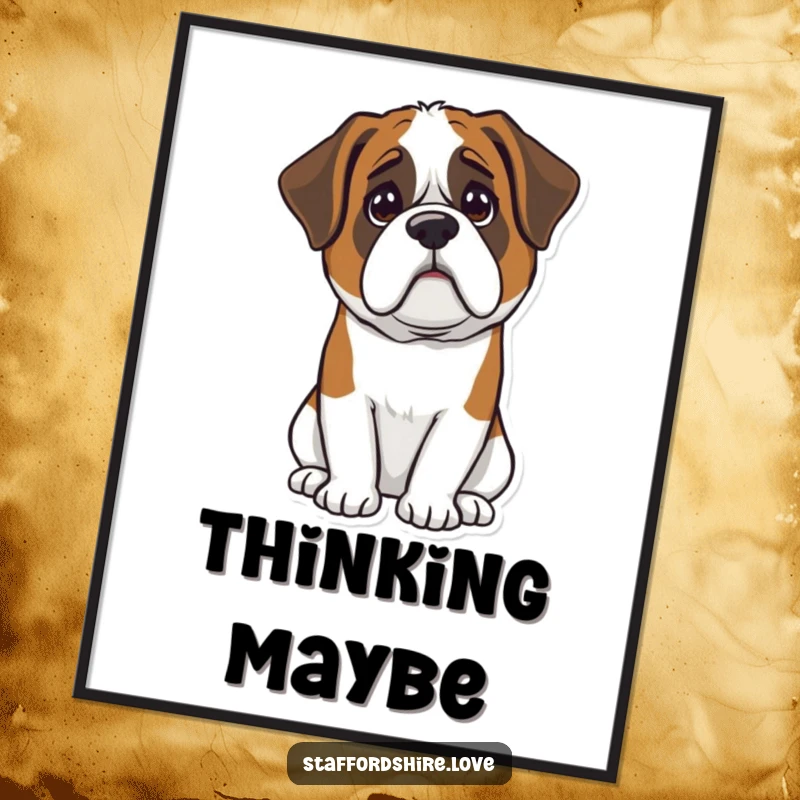 Funny Kawaii Saint Bernard digital art print of a cute dog tilting its head in confusion, instant download and a funny gift.