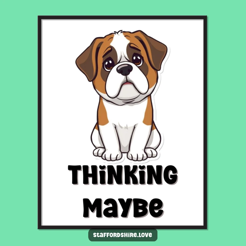 Funny Kawaii Saint Bernard Digital Art Print - Confused Pet Portrait, Instant Gift