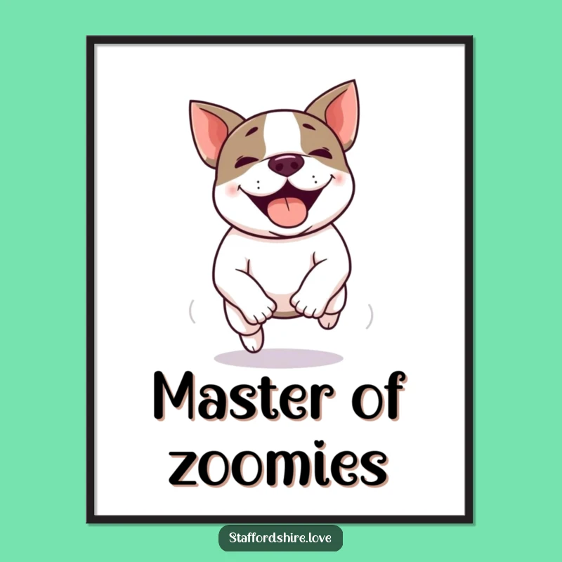 Funny Kawaii Staffie Zoomie Digital Art - High-Energy Dog Print, Ideal Funny Gift!