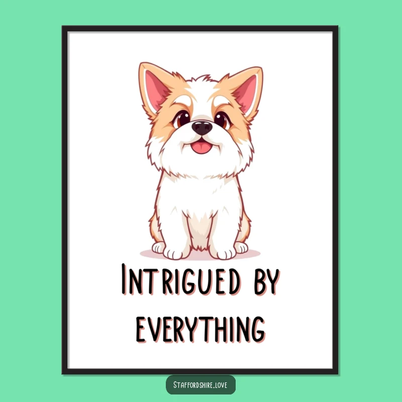 Funny Kawaii Staffordshire Digital Art: Instant Curious Pup Wall Decor