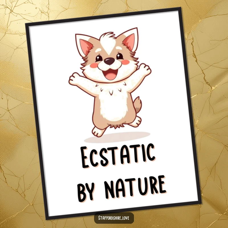 Funny Kawaii Staffordshire Digital Art Print, featuring a cute Staffy doing a happy, clumsy jump, perfect for instant, charming wall decor.