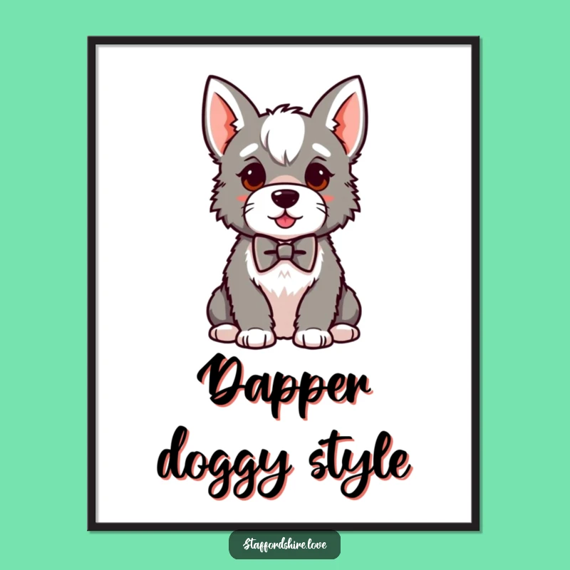 Funny Kawaii Staffy Bowtie Digital Art: Instant Dapper Dog Gift