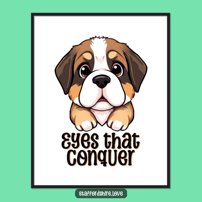 Funny Saint Bernard Puppy Digital Art: Pleading Eyes for Instant Hilarious Wall Decor Gift