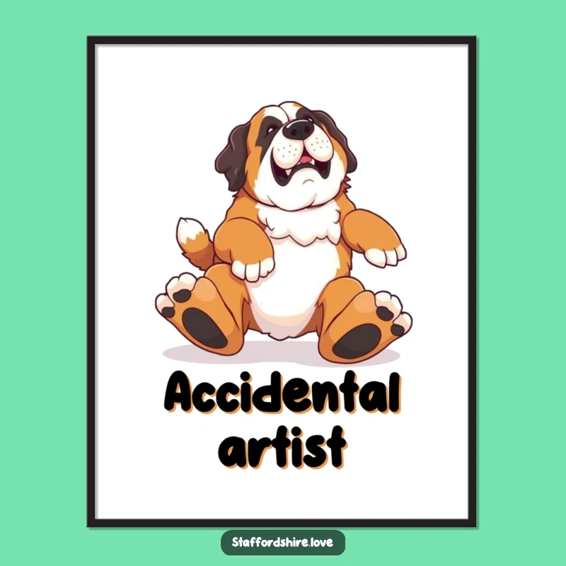 Funny Saint Bernard Tripping Digital Art Print: Hilarious Dog Art for Instant Wall Decor