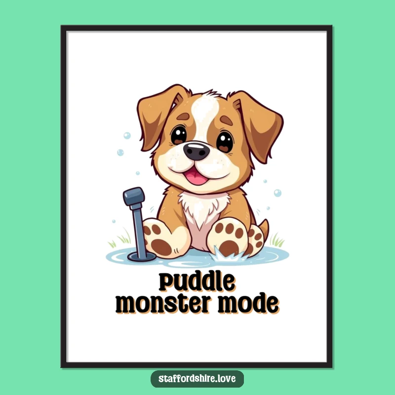 Funny Staffy Paws Sprinkler Print: Hilarious Dog Art Gift