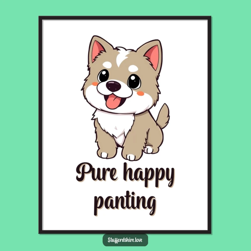 Funny Happy Staffy Print: Kawaii Wagging Tail Puppy Art for Joyful Decor