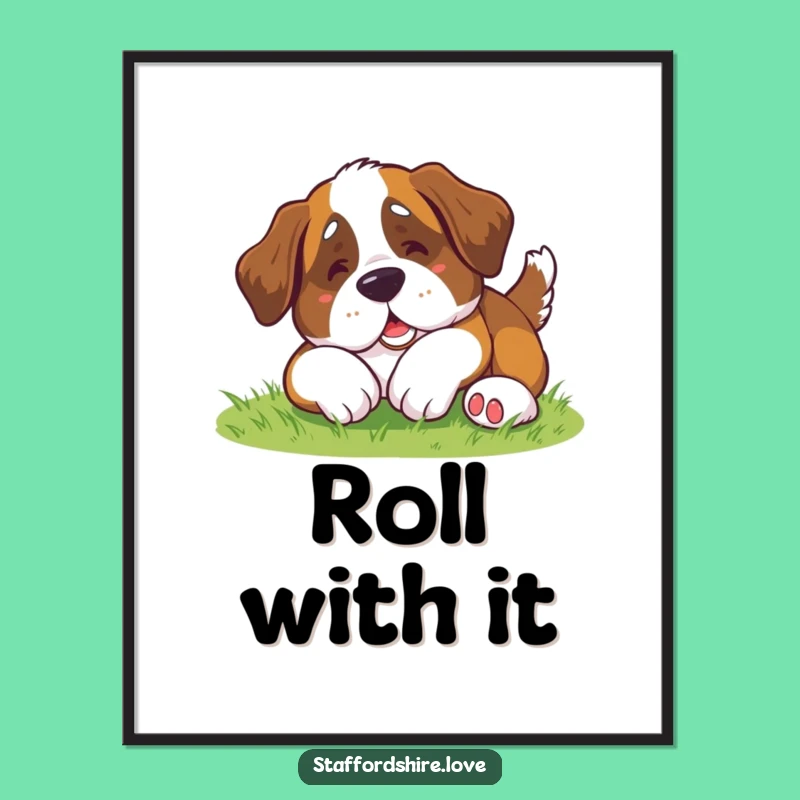 Funny Saint Bernard Roll Digital Art: Instant Canine Comedy Art!