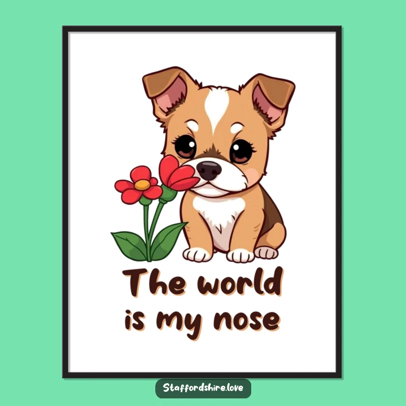 Funny Staffordshire Dog Digital Art: Curious Bloom Moment, Instant Whimsy Gift!