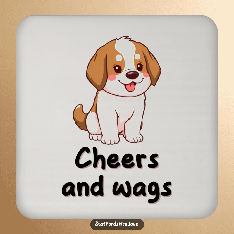 Funny Saint Bernard Coasters showcasing a dog with a fluffy tail swaying enthusiastically, protecting furniture with playful energy.