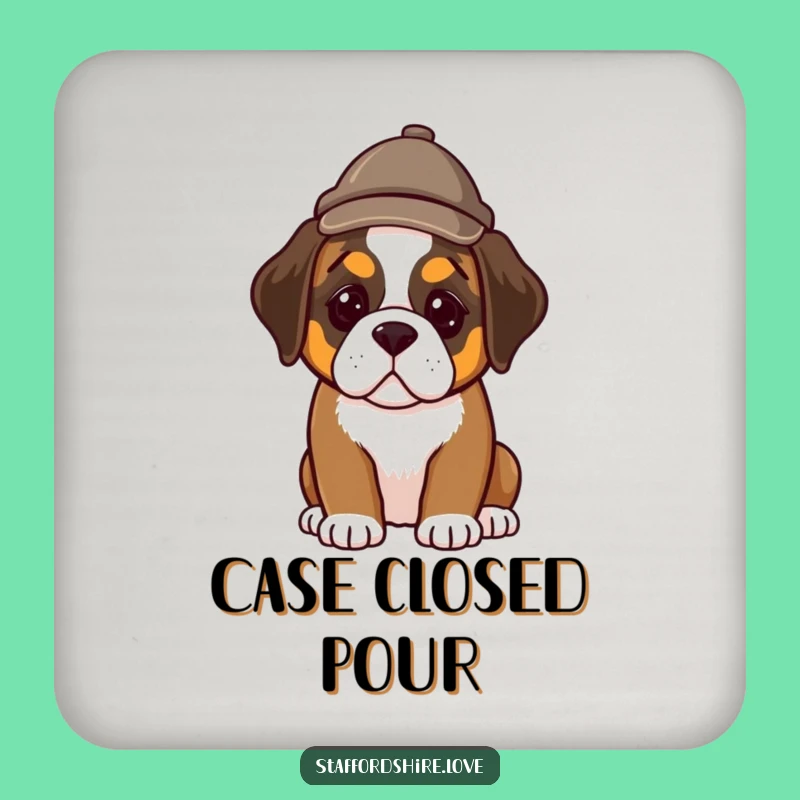 Funny Detective Puppy Coaster Set - Hilarious Saint Bernard Mystery Protectors