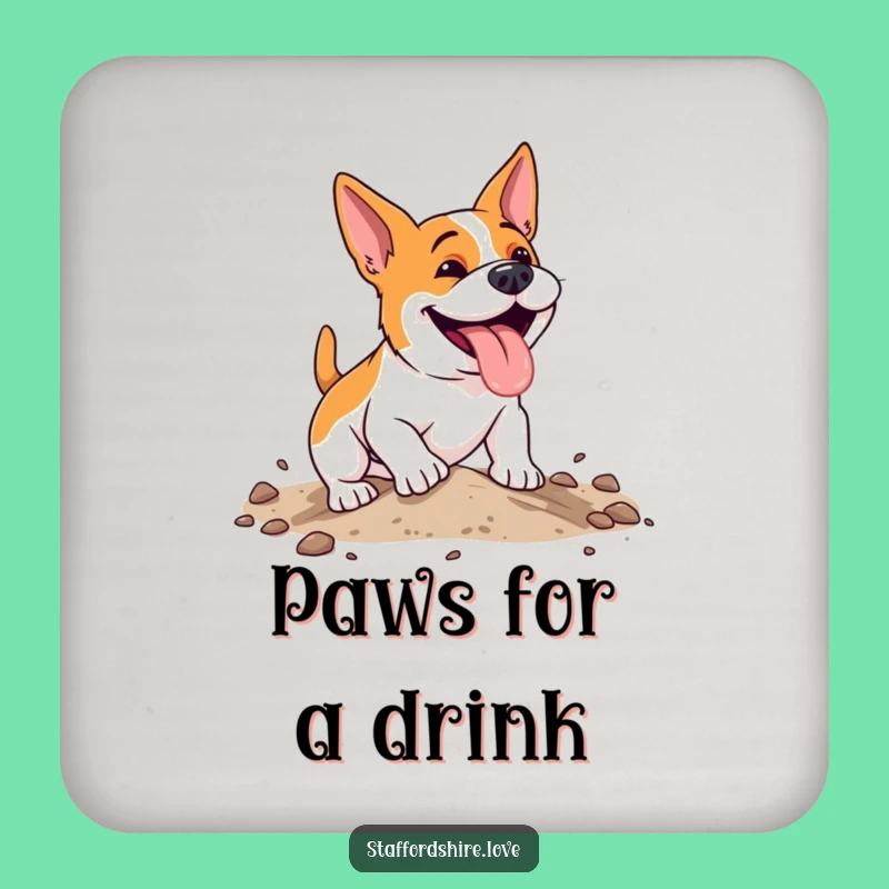 Funny Digging Staffy Coaster Set, Energetic Dog Decor, Humorous Gift