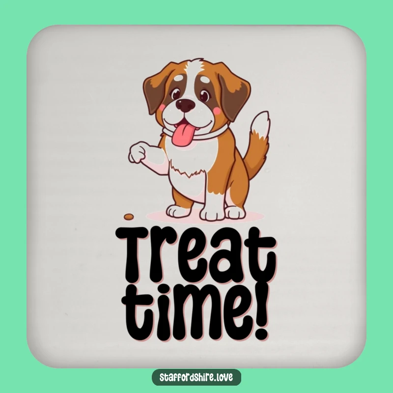 Funny Saint Bernard Treat Jump Drink Coaster - Protect Surfaces Hilariously