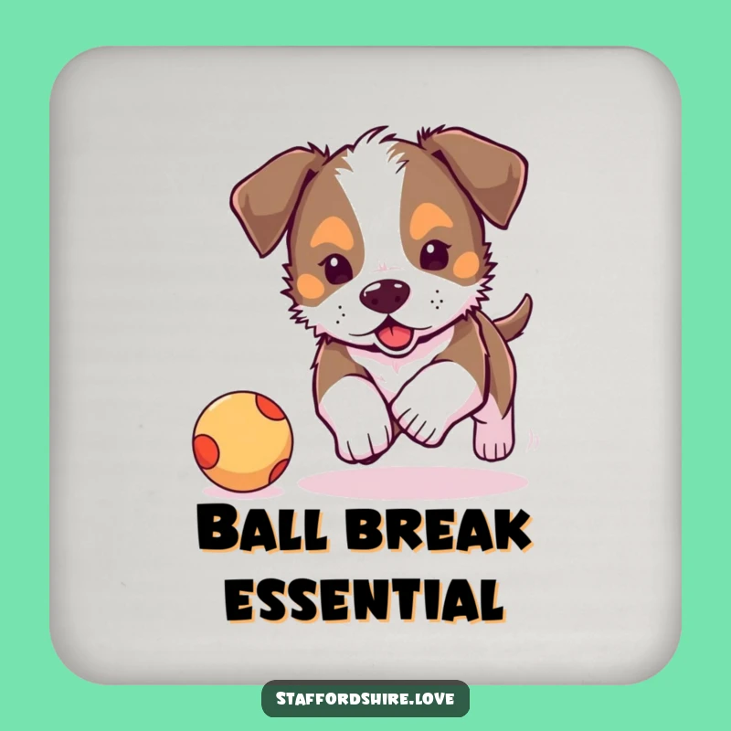 Funny Staffordshire Puppy Ball Chase Coaster: Cute Dog Table Protector Gift