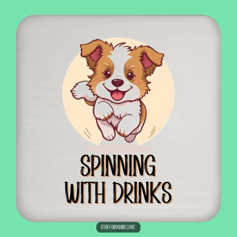 Funny Staffy Pup Tail Chase Coaster: Dog Drink Decor Gift
