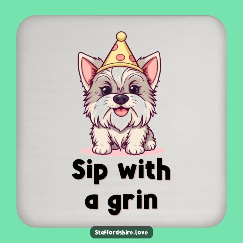 Funny Staffy Silly Grin Cone Hat Coaster: Hilarious Dog Table Protector Gift