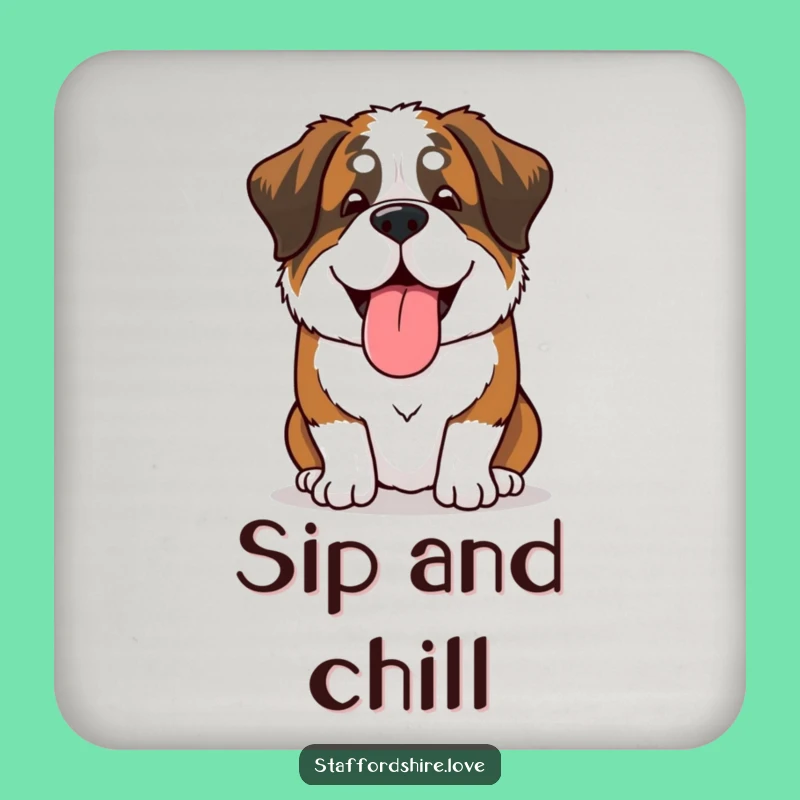 Funny Saint Bernard Relaxed Coaster: Happy Sigh Tongue for Hilarious Surface Protection