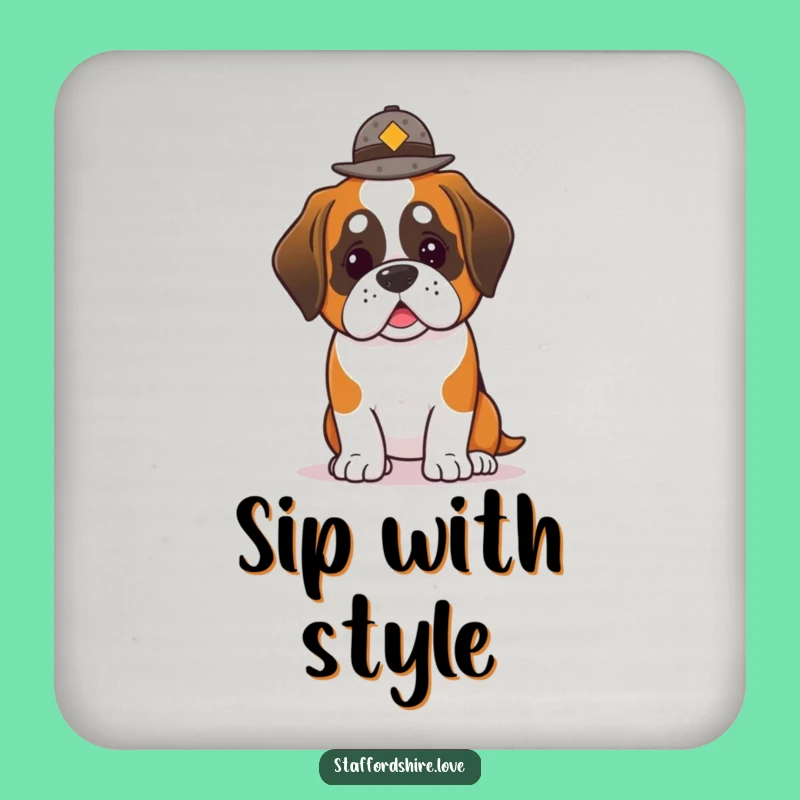 Funny Saint Bernard Hat Balance Coaster: Protect Surfaces with Canine Charm!