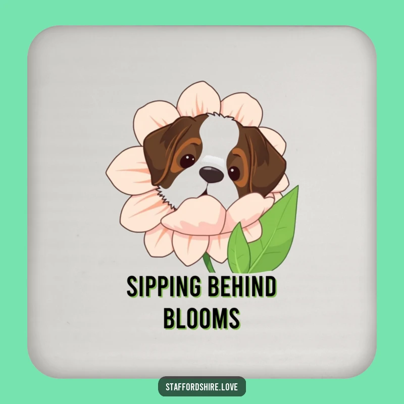 Funny Saint Bernard Coaster - Giant Flower Peekaboo Protector