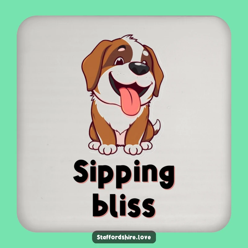 Funny Kawaii Saint Bernard Coaster - Happy Dog Protector, Great Housewarming Gift