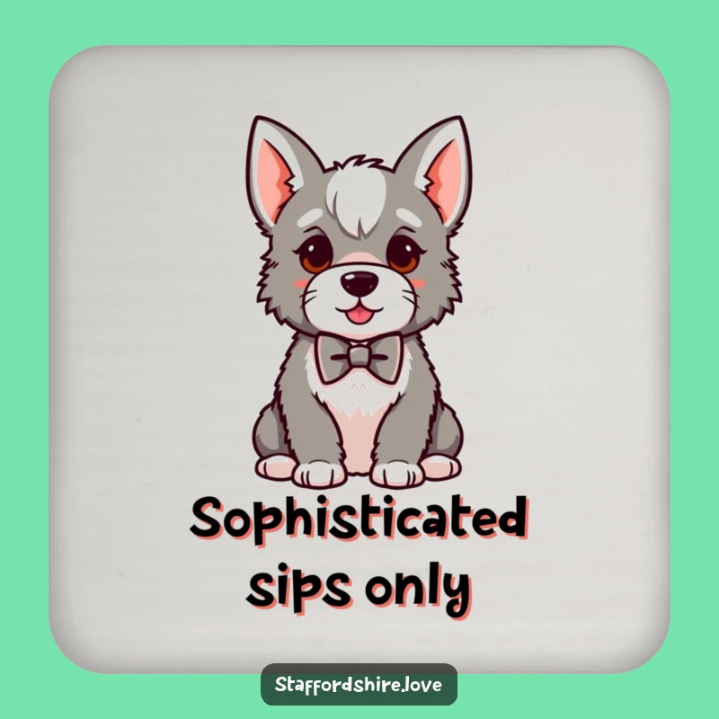 Funny Kawaii Staffy Bowtie Coasters: Hilarious Protection for Refined Tables