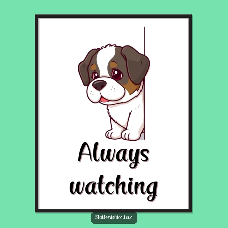 Funny Saint Bernard Poster: Mischievous Peek Art, Quirky Wall Decor, Unique Funny Gift