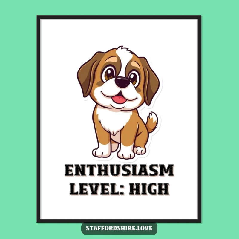 Funny Saint Bernard Wagging Poster - Shining Eyes Wall Art